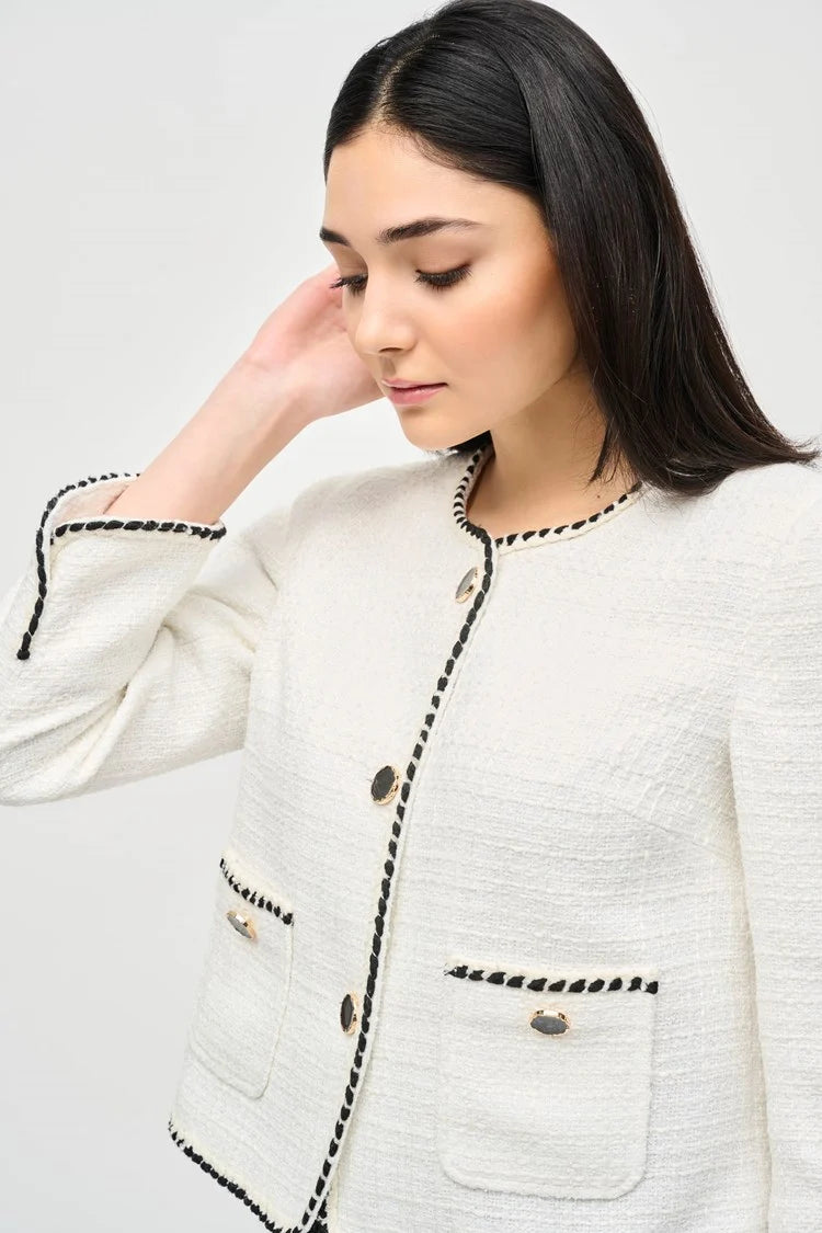 Contrast Trim Jacket - Winter White/black