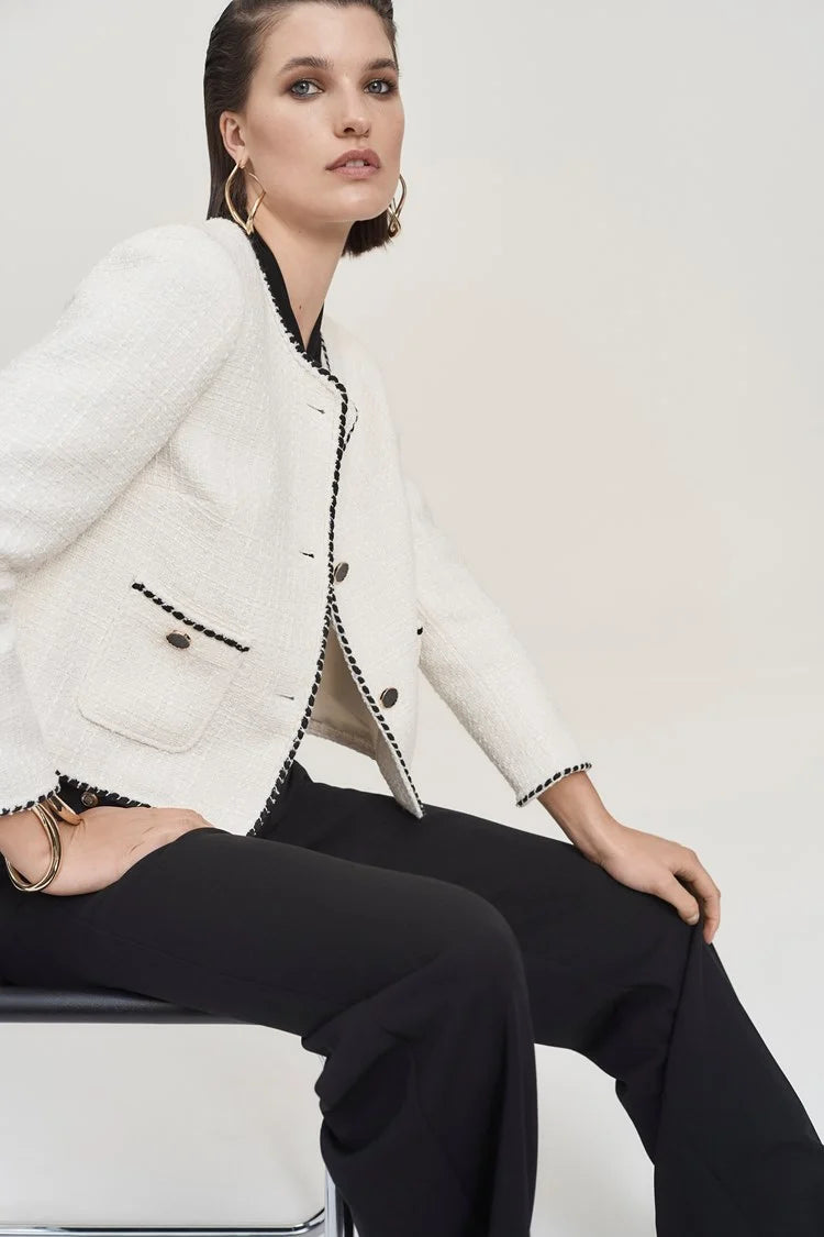 Contrast Trim Jacket - Winter White/black