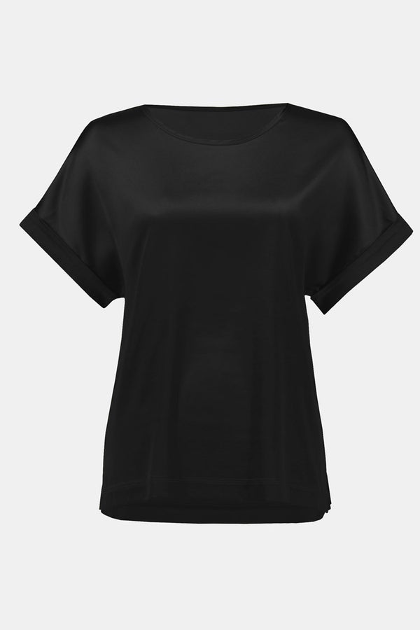 Satin Front S/Sleeve Top - Black