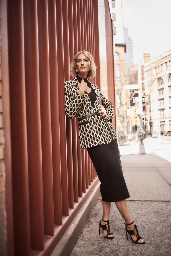 Geometric Print Blazer - Black/gold