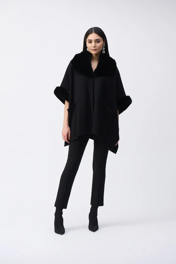 Jacquard n Faux Fur Cape - Black