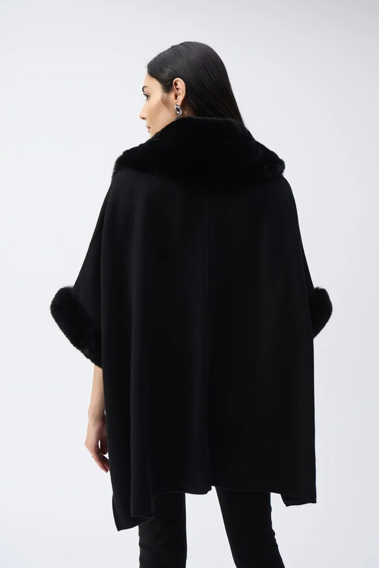 Jacquard n Faux Fur Cape - Black