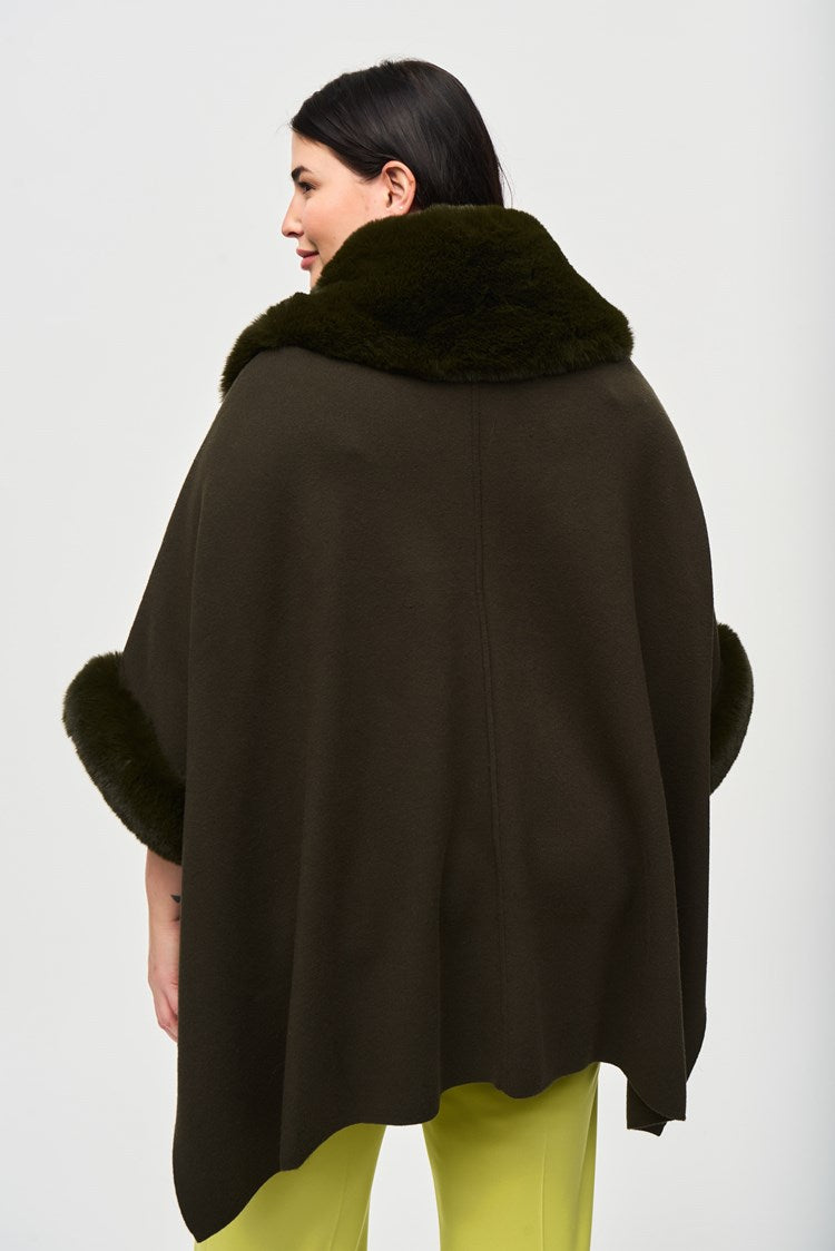 Jacquard n Faux Fur Cape - Khaki