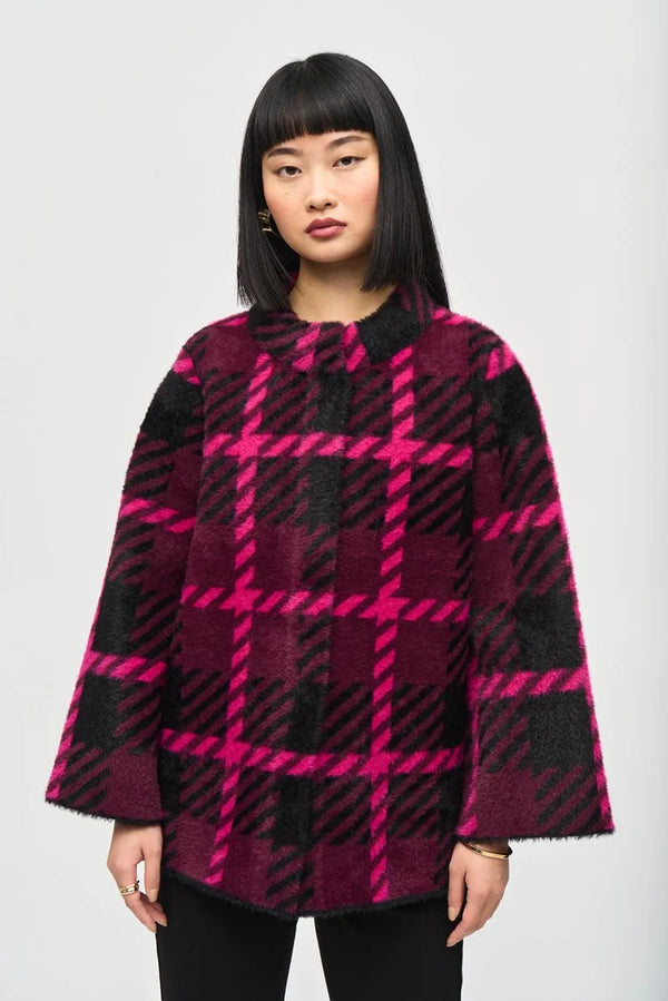 Jacquard Plaid Jacket - Pink Punch/black