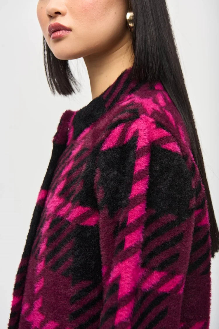 Jacquard Plaid Jacket - Pink Punch/black