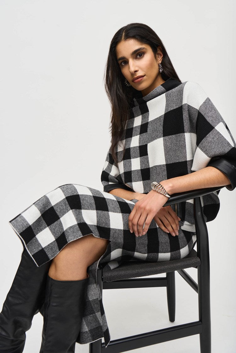 Plaid Jacquard Knit Skirt - Black/vanilla