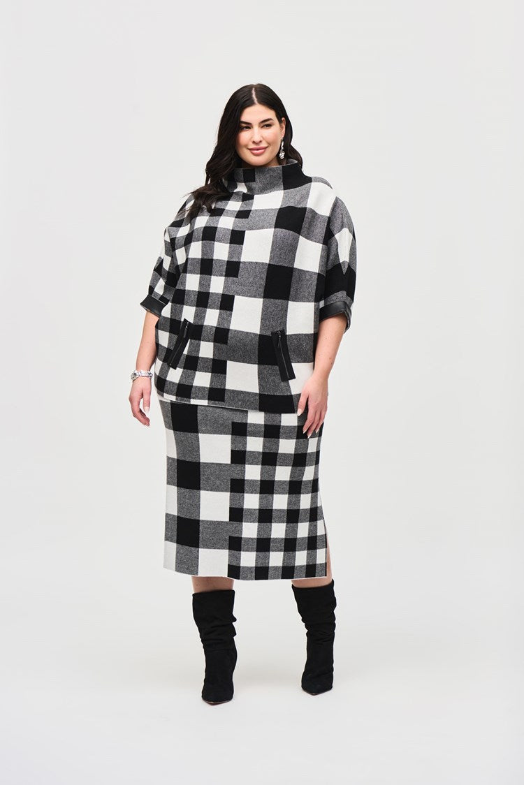 Plaid Jacquard Knit Skirt - Black/vanilla