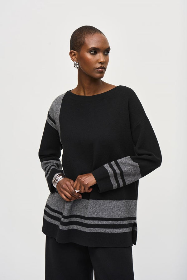 Jacquard Knit Boxy Top - Black/vanilla