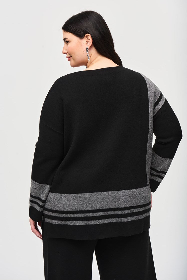 Jacquard Knit Boxy Top - Black/vanilla