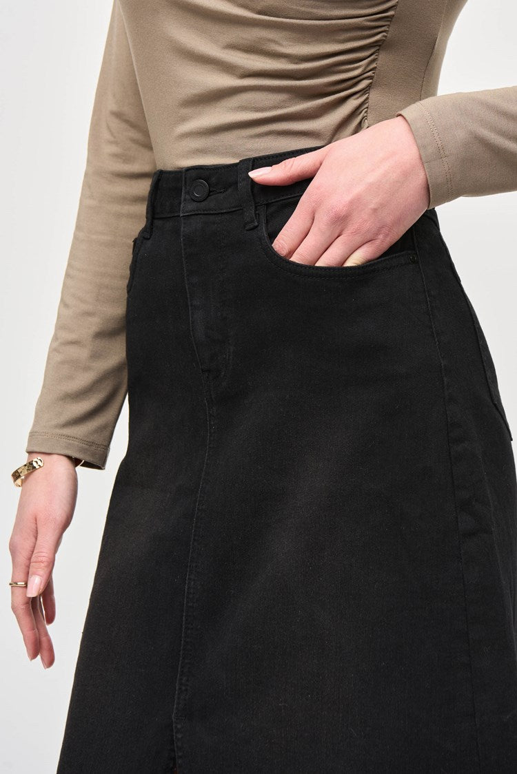 Denim Front Slit Skirt - Black