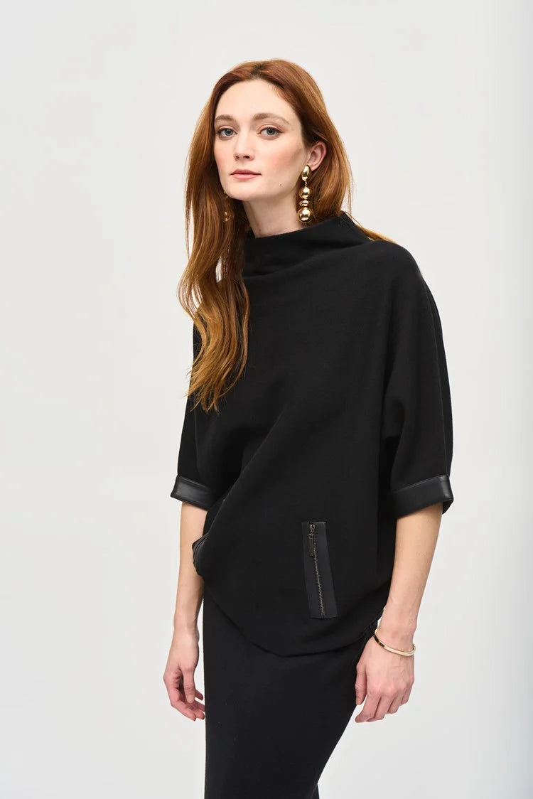 Knit Funnel Neck Top - Black