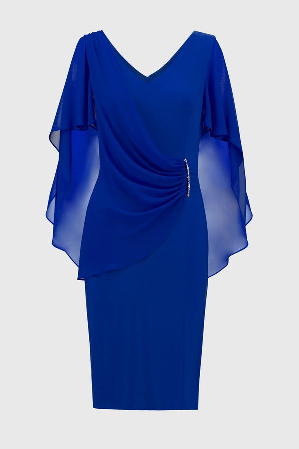 Knit Chiffon Sheath Dress - Royal Sapphire