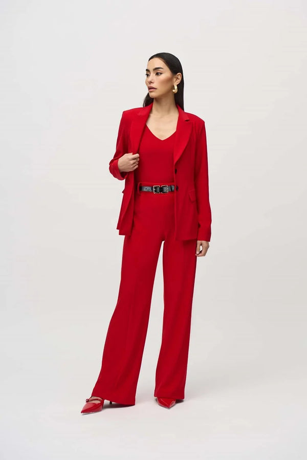 Belted Wide-Leg Trousers - Lipstick Red