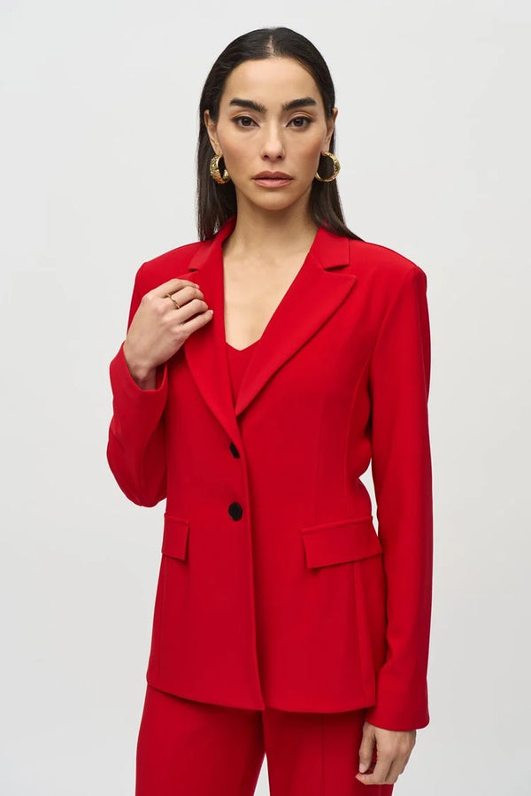 Silky Knit Fitted Blazer - Lipstick Red