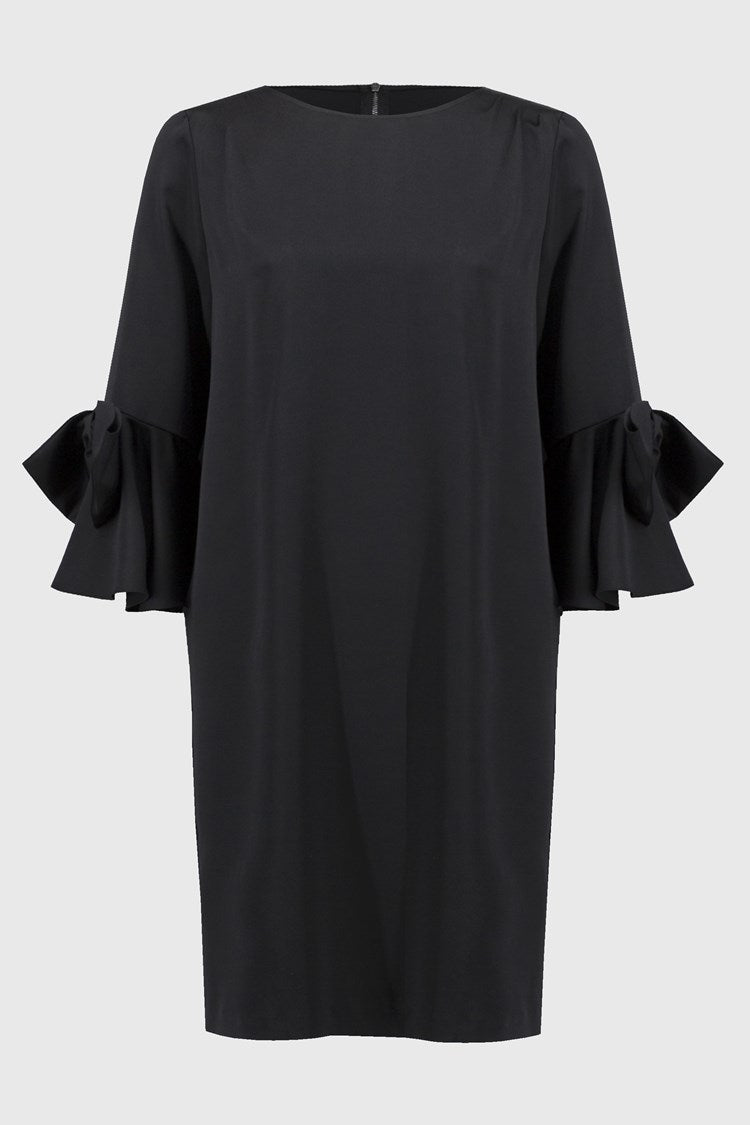 Satin Riffle Sleeve Dress - Black