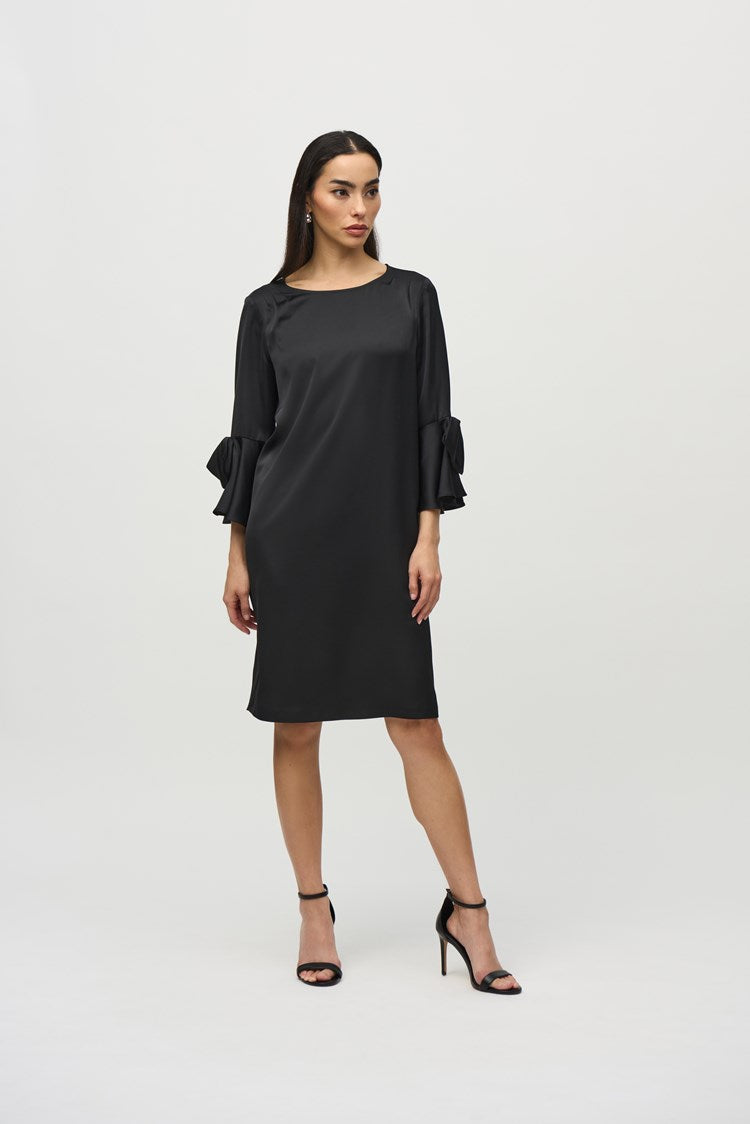 Satin Riffle Sleeve Dress - Black