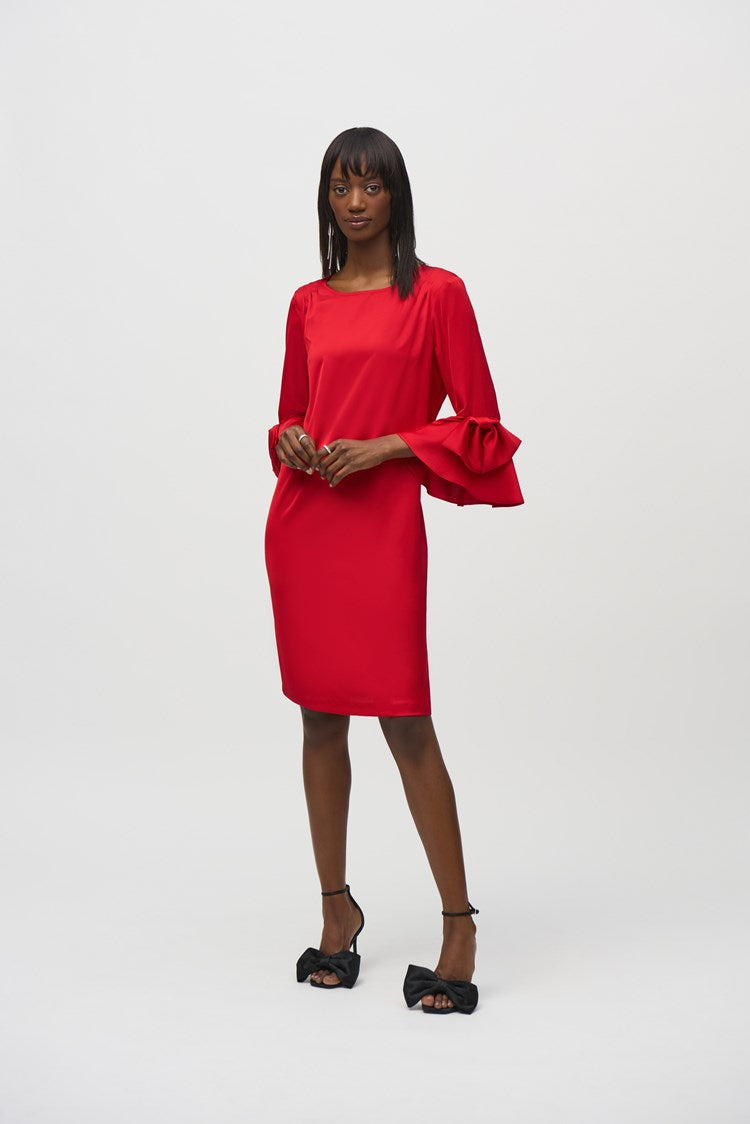 Satin Riffle Sleeve Dress - Lipstick Red