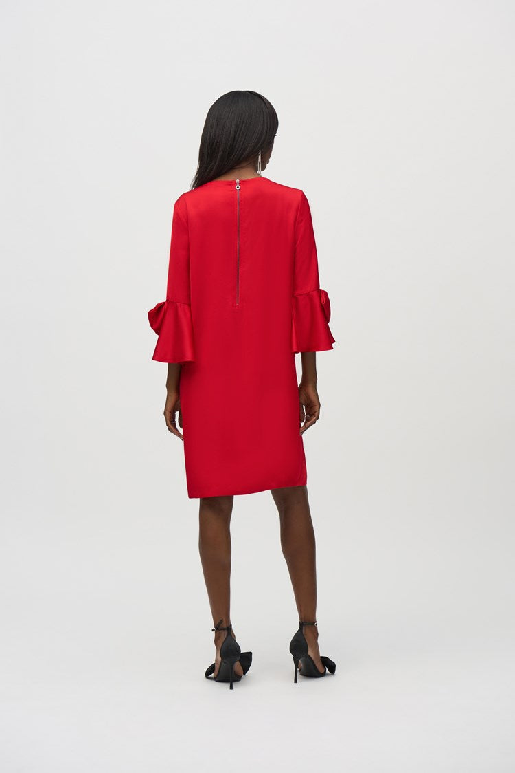 Satin Riffle Sleeve Dress - Lipstick Red