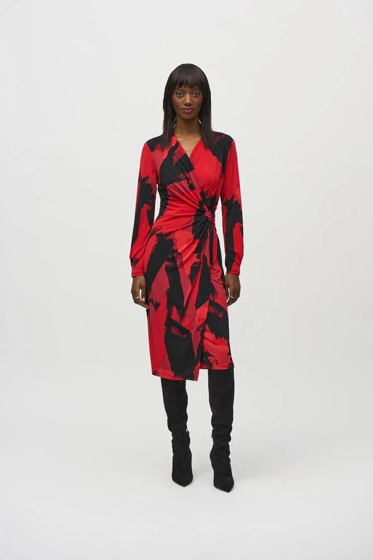 Abstract Print Wrap Dress - Black/multi