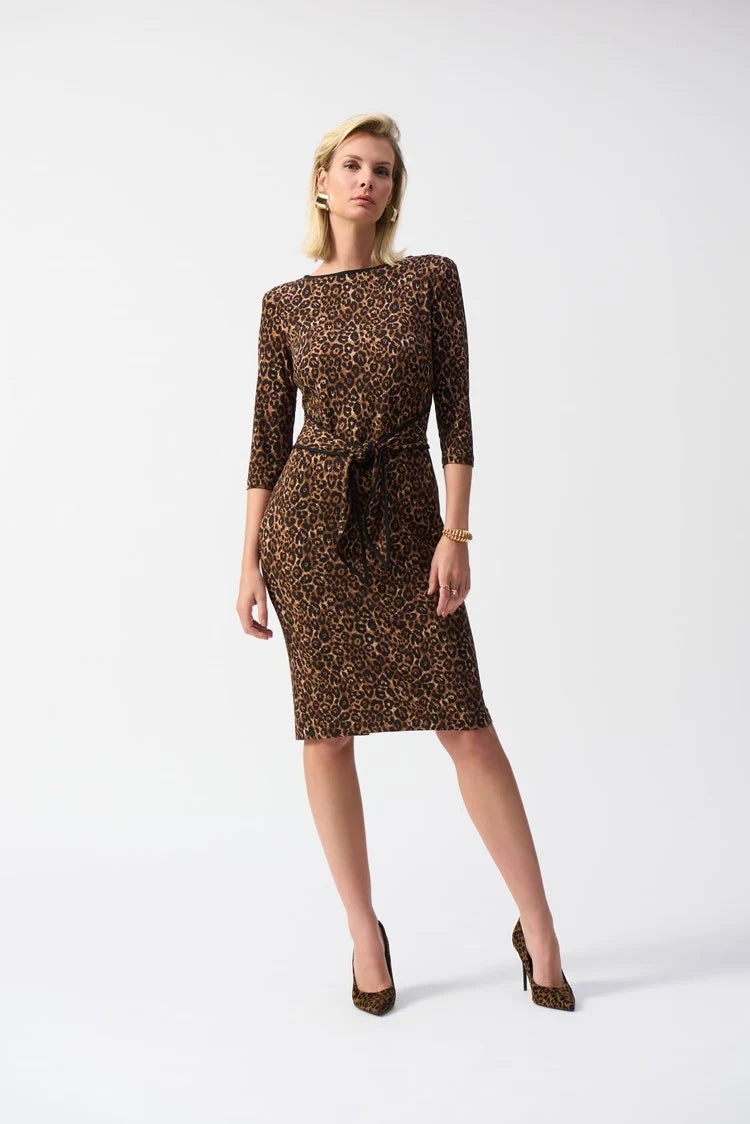 Knit Animal Print Dress - Beige/black