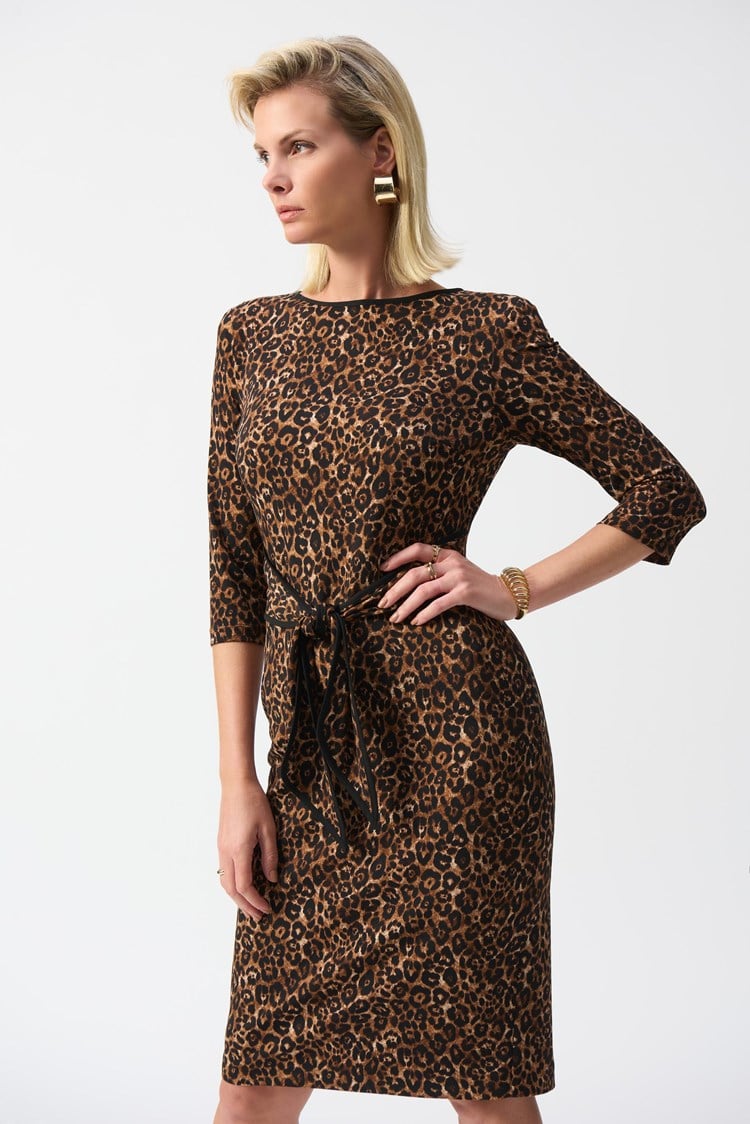 Knit Animal Print Dress - Beige/black