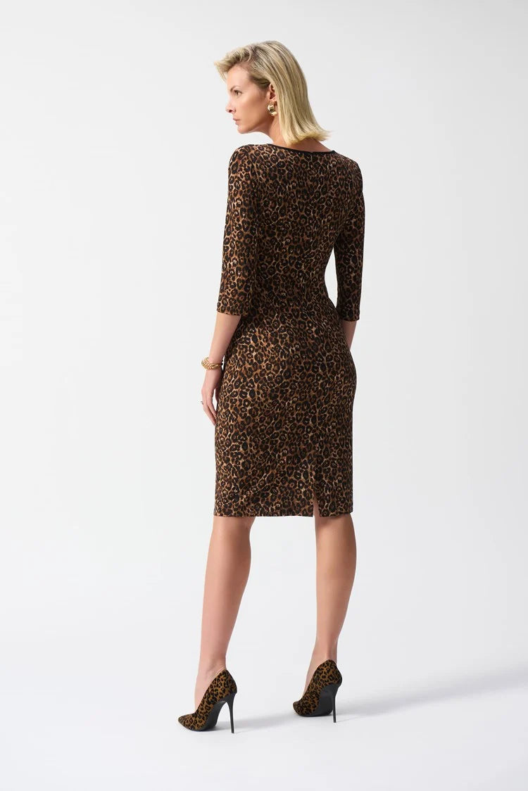 Knit Animal Print Dress - Beige/black