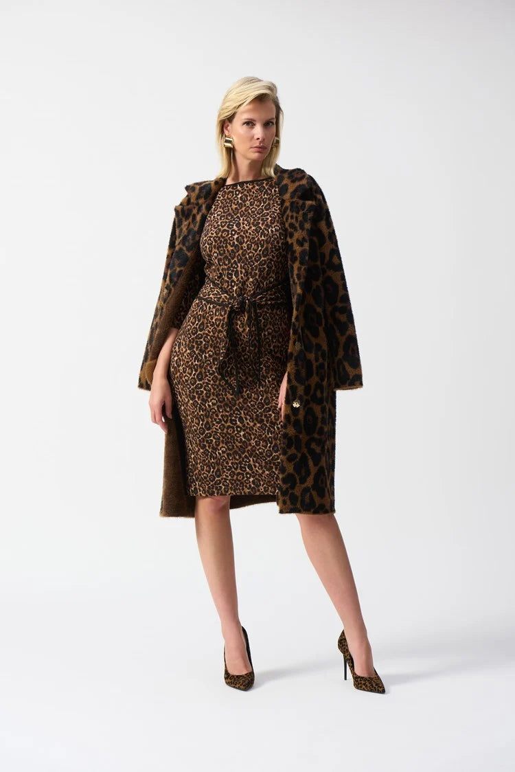 Knit Animal Print Dress - Beige/black