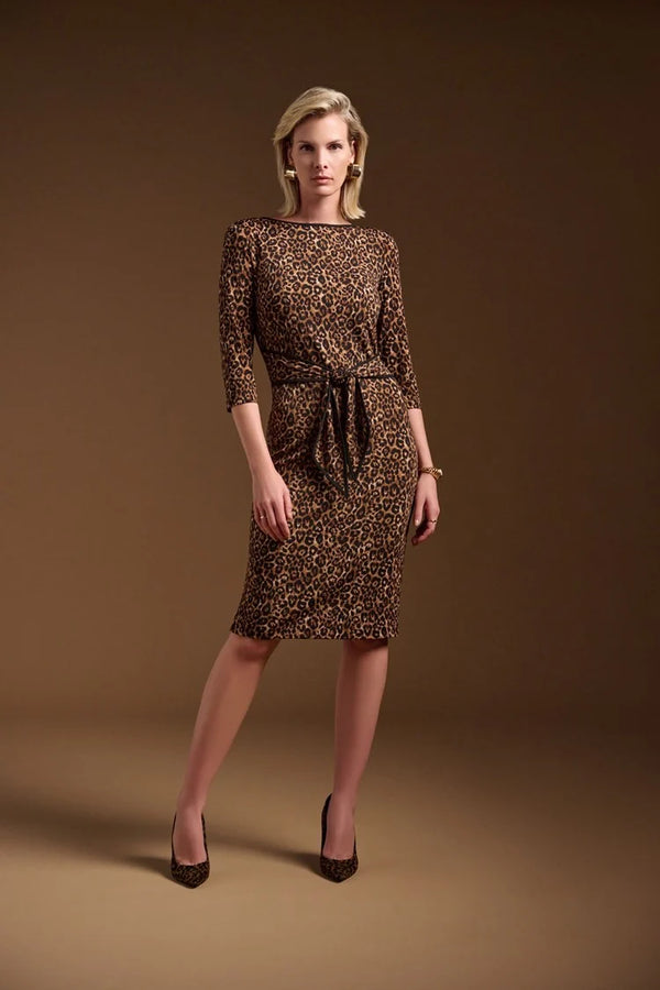 Knit Animal Print Dress - Beige/black