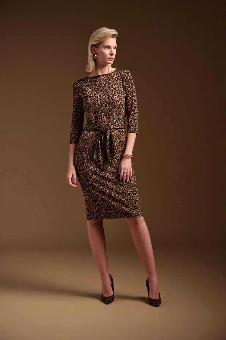 Knit Animal Print Dress - Beige/black