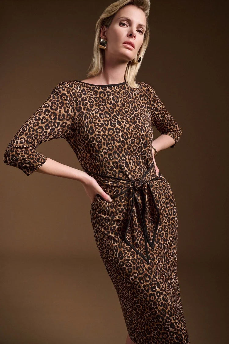 Knit Animal Print Dress - Beige/black