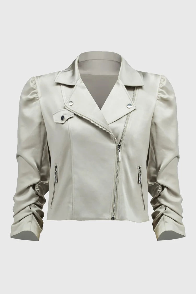 Satin Moto Jacket - Moonstone