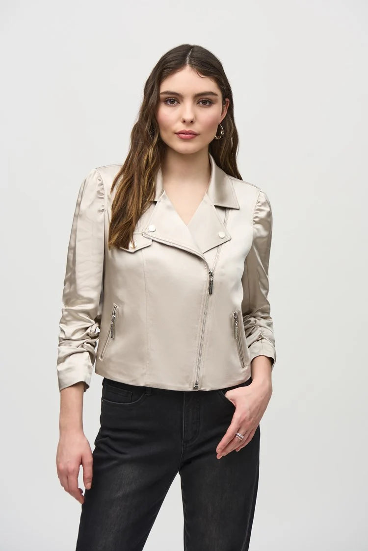 Satin Moto Jacket - Moonstone