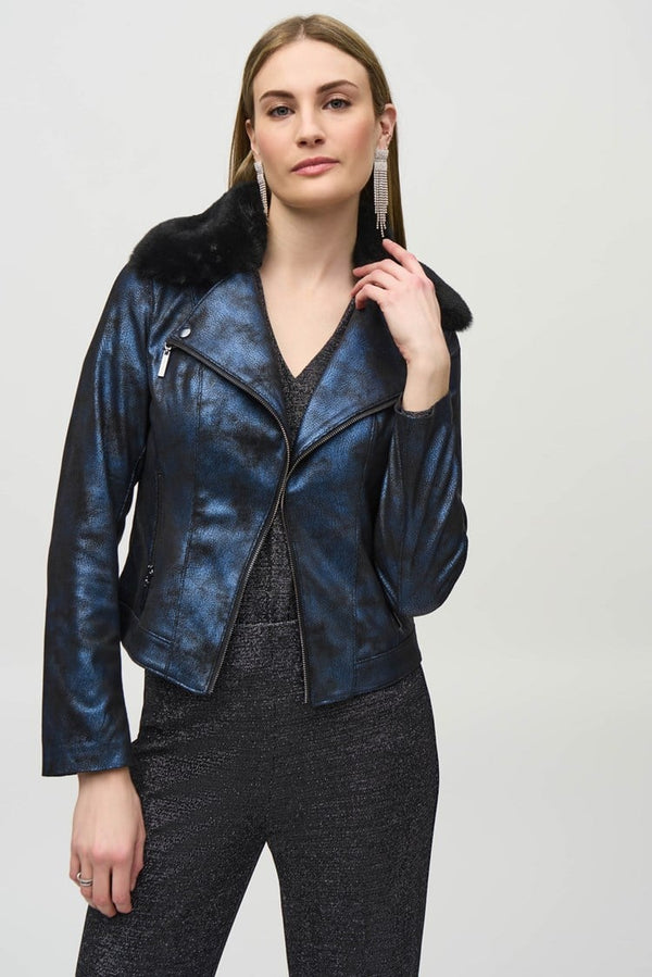 Faux-Fur Suede Jacket - Blue/black