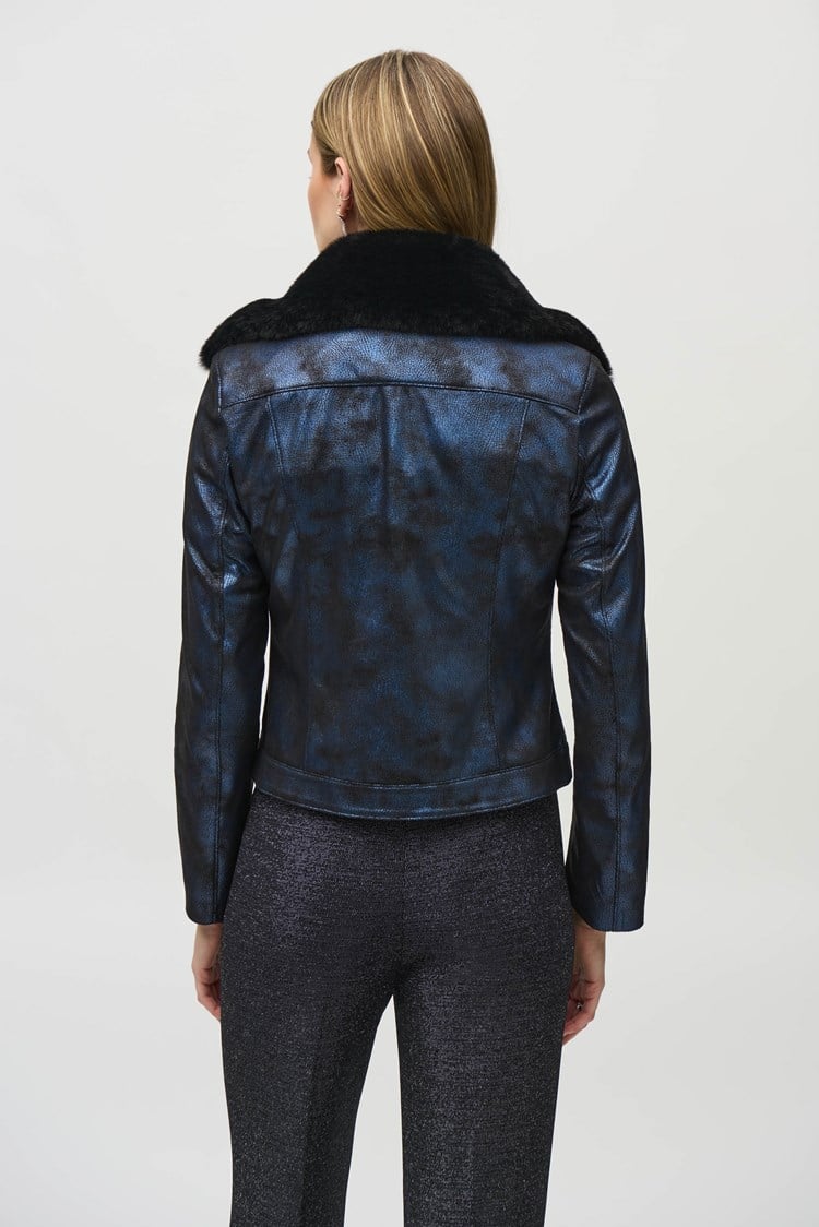 Faux-Fur Suede Jacket - Blue/black