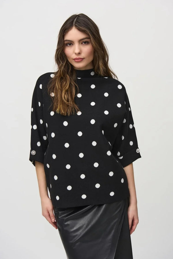 Jacquard Dot Print Top - Black/vanilla