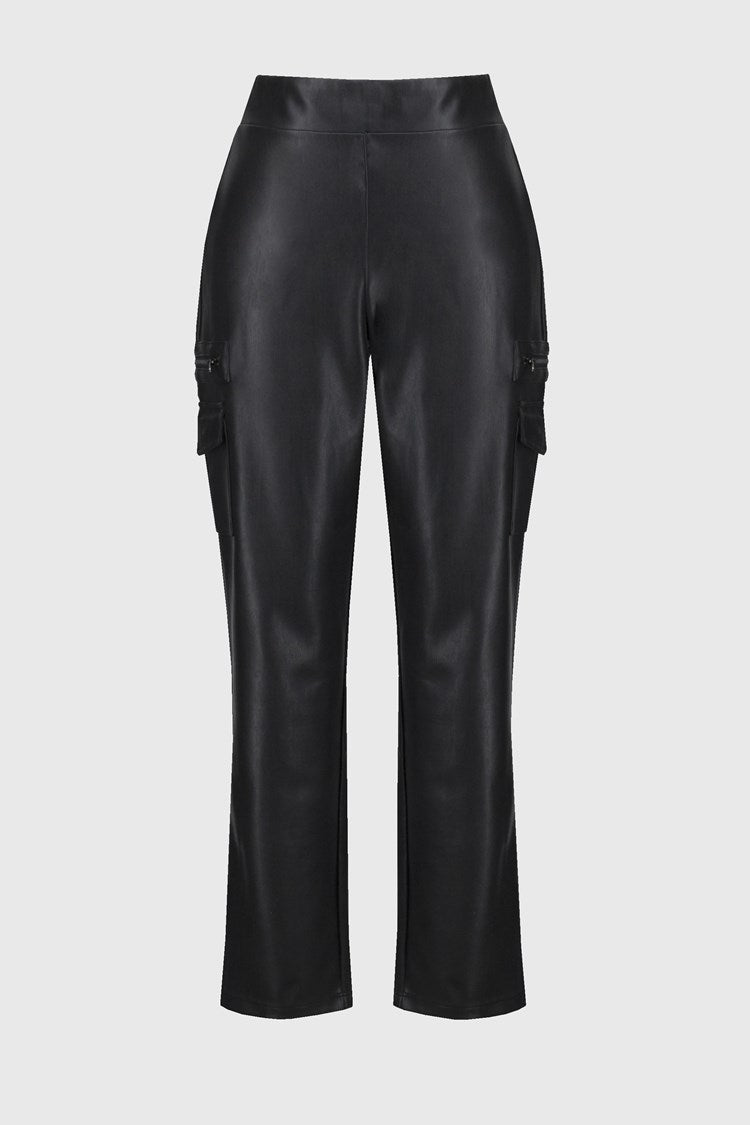 Leatherette Slim Trousers - Black