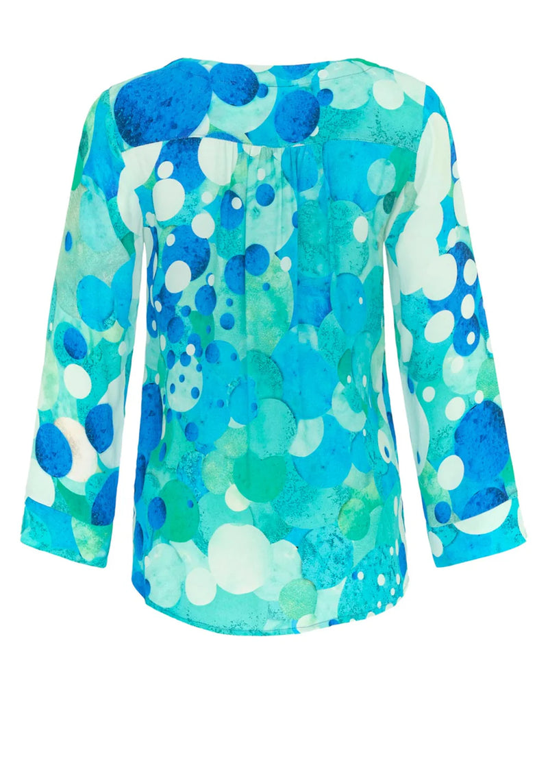 Fish Mosaic V-Neck Blouse - Blue