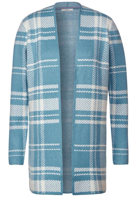 Long Cosy Check Cardigan - Adriatic Blue