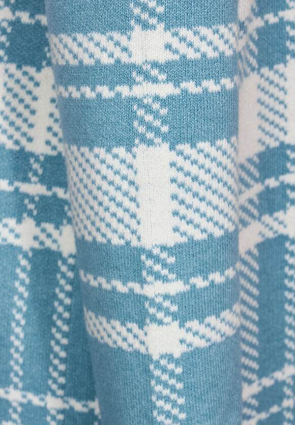 Long Cosy Check Cardigan - Adriatic Blue