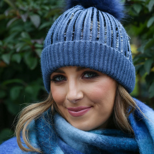 Aubrey Sequin Hat - Navy