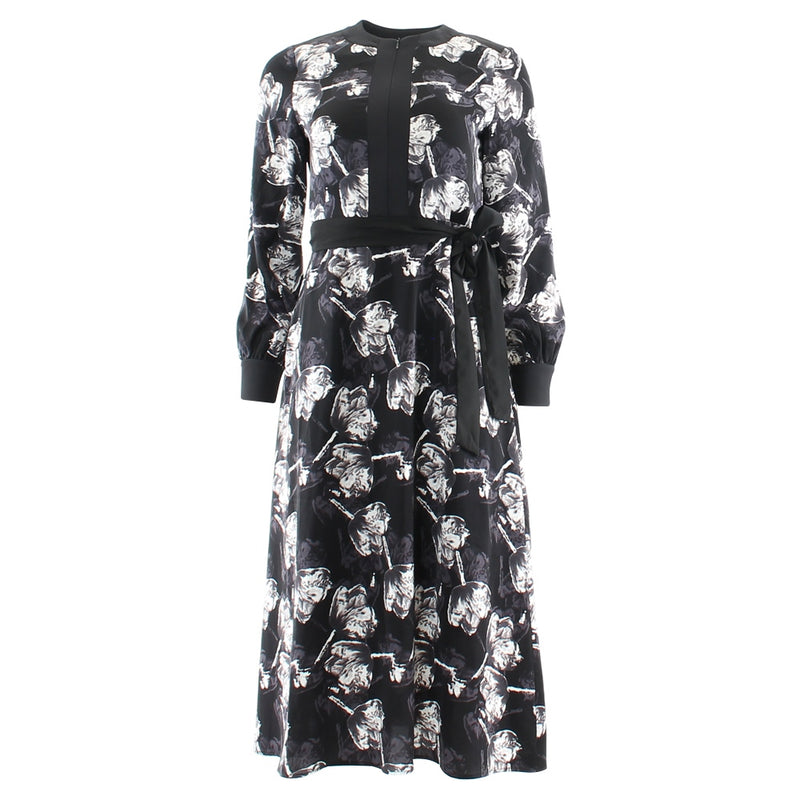 Thalia Midi Dress - Black Floral