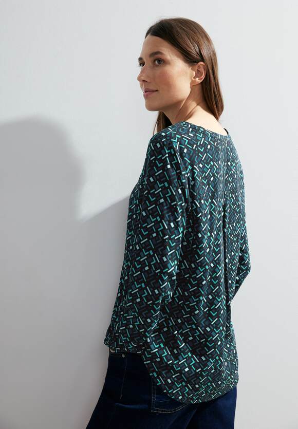 Minimal Print Blouse - Petrol Blue