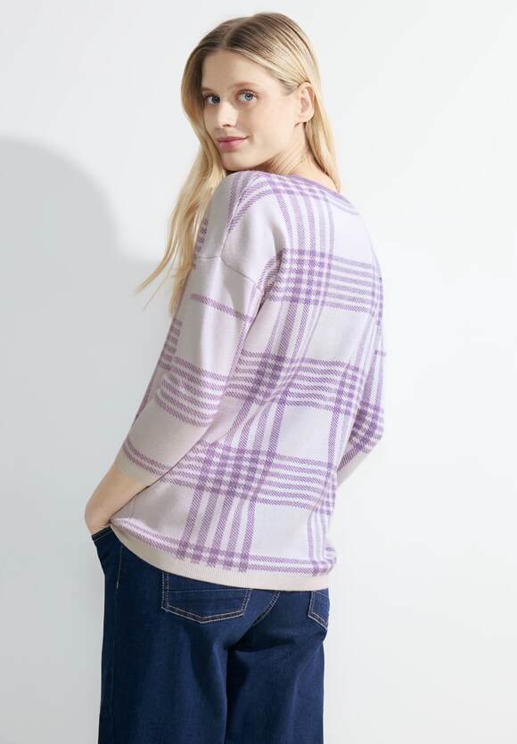 Round Neck Check Jumper - Sporty Lilac Melange