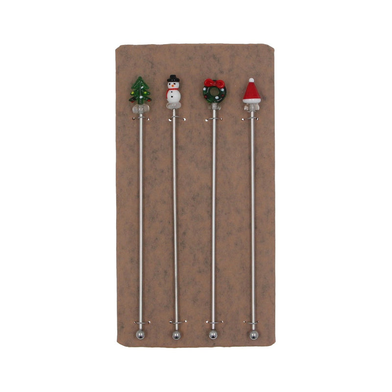 Glass & Metal Christmas Cocktail Stirrer Pack of 4