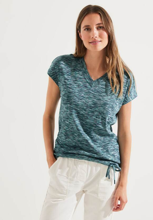 Multi Melange V-Neck Shirt - Lake Green Melange