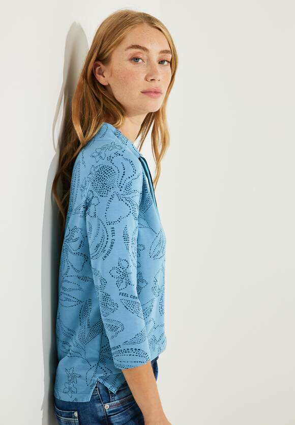 Two Tone Flower High Collar Shirt - Adriatic Blue