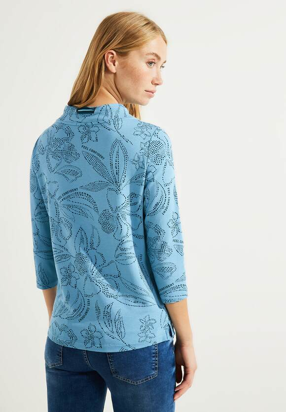 Two Tone Flower High Collar Shirt - Adriatic Blue