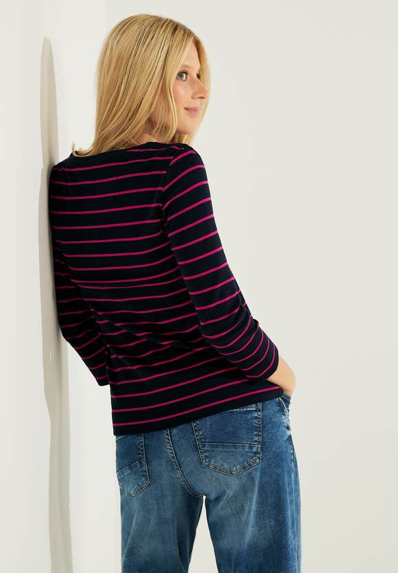 Striped Basic Boat Neck Shirt - Night Sky Blue