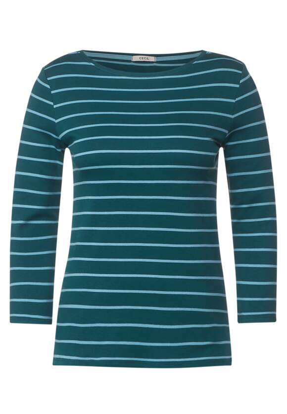 Striped Basic Boat Neck Shirt - Deep Lake Green