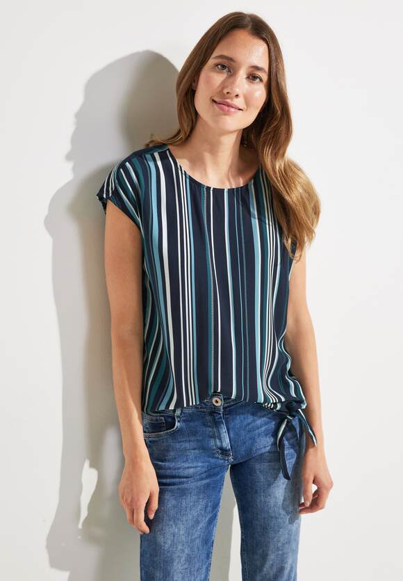 Multicolor Stripe Knot Blouse - Night Sky Blue